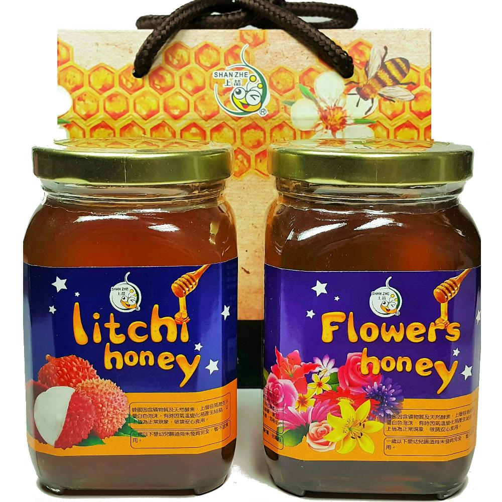 [上喆蜂蜜]玉荷包+百花蜜蜂蜜禮盒組-350g(2瓶裝) 